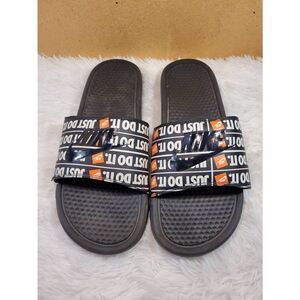 Nike Men's Black, White and Orange Benassi  JDI Slides- Size 11
